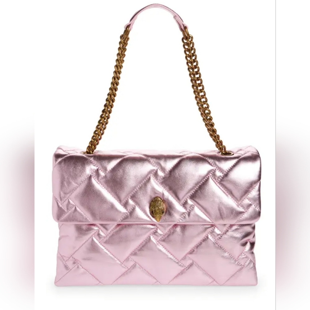 NEW! KURT GEIGER XXL METALLIC PINK  Quilted Chain Shoulder Bag